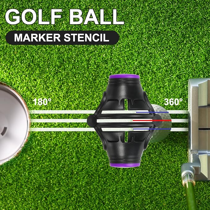 PATIKIL Golf Ball Marker Stencil 360 Degree Triple Track Golf Ball Alignment Marking Tool Line Drawing Marker with Marker Pens for Men Women