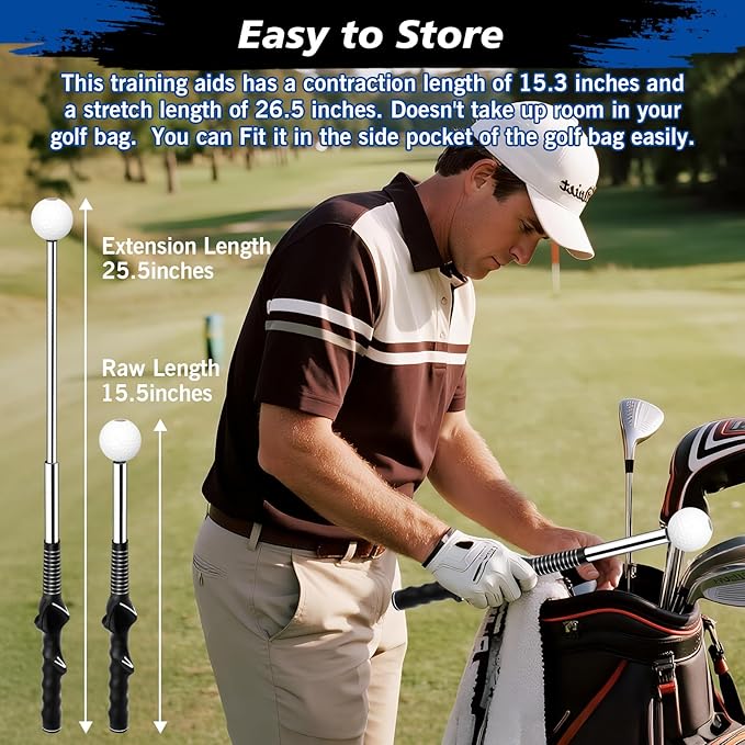 Telescopic Club, Retractable Golf Swing Training Aid with Golf Grip Trainer,Practice Golf Stick & Golf Swing Trainer for Warm-up/Indoor Practice/Strength & Tempo Training