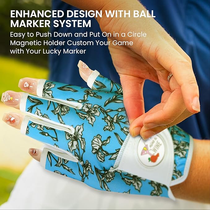 Ladies Golf Gloves Women Right Handed Golfer Left Hand Value 2 Pack with Ball Marker Leather All Weather Grip Breathable Soft Gift Set