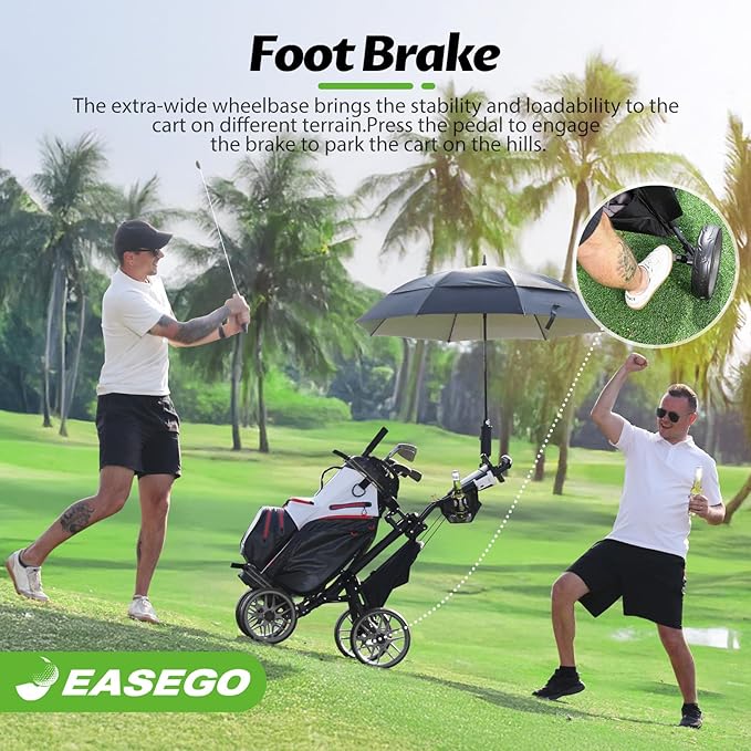 Golf Push Cart 4 Wheel : Golf Walking Carts with Phone Holder/Cup Holder/Umbrella Holder/Foot Brake/Cooler Basket 3 Wheel Superlite Golf Pull Cart All-Terrain Golf Caddy Carts