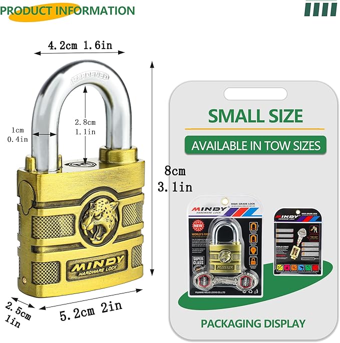 50mm Heavy Duty Waterproof Keyed Padlock with 4 Keys Resettable for Outdoor Use, Brass Finish