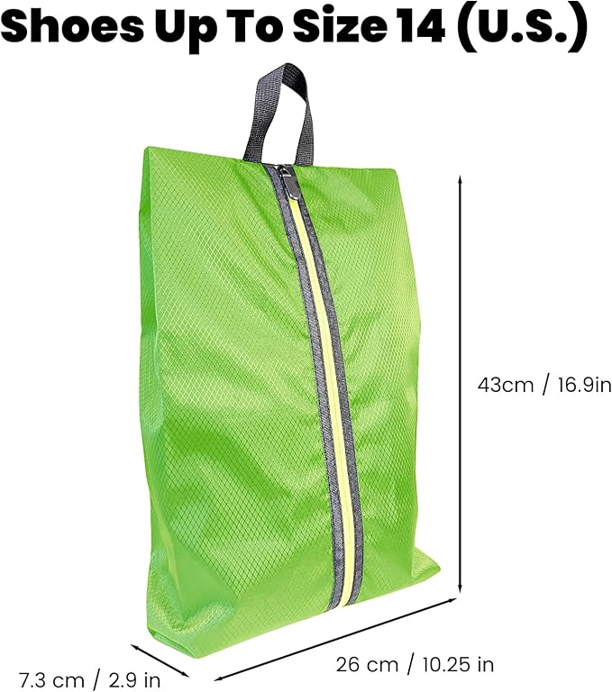 Golf Smell Proof Shoe Bag Lightweight Waterproof Zippered Sport Shoe Carrier Bags Golf Soccer Shoe Storage Organizer for Gym Sports Travel Work Golf Aceesories (Green, US size 14)