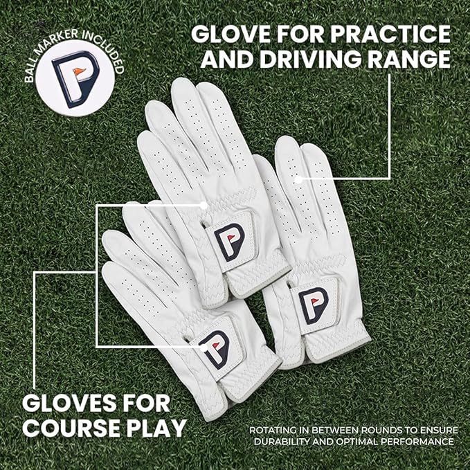 PUR3 Cabretta Leather Golf Gloves Men | Multi-Pack | Real Genuine Ultra Soft Leather Golf Glove | with Ball Marker