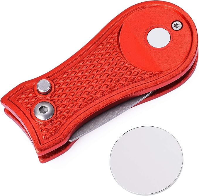 Mile High Life Microfiber Waffle Pattern Golf Towel | Club Groove Cleaner Brush | Foldable Divot Tool with Magnetic Ball Marker (Red Towel/Brush/Bone Divot)