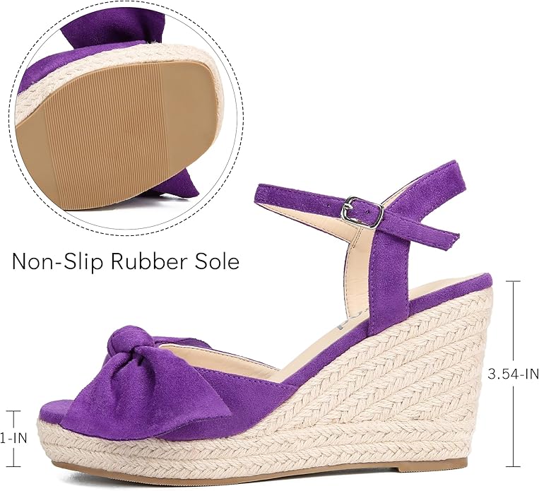 girgod Espadrilles Wedge Sandals for Women Bow Platform Wedges Heels Open Toe Ankle Strap Summer Wedding Wedges