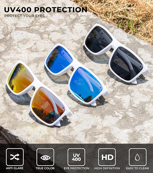 KALIYADI Polarized Sunglasses for Men and Women, Mens Sun Glasses with UV Protection for Driving Fishing Golf (3 Packs)