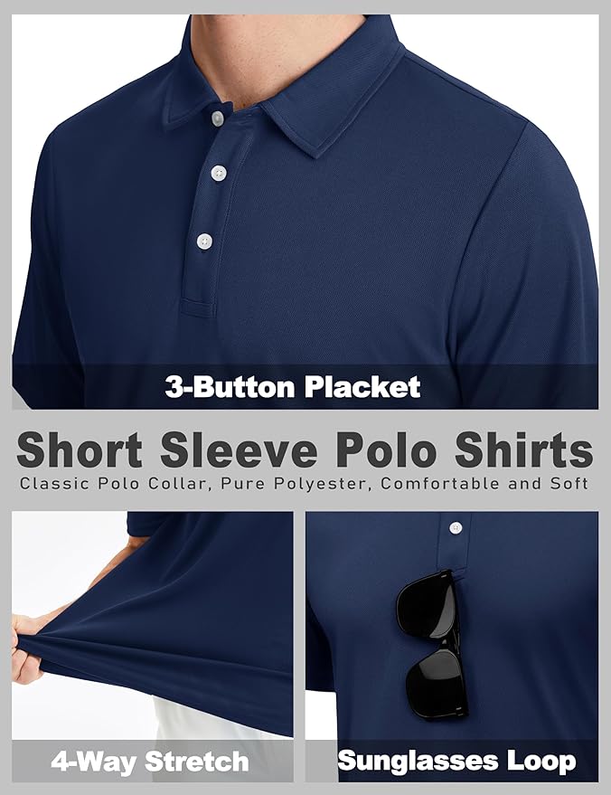 KEFITEVD Men's Polo Shirts Short Sleeve Moisture Wicking Dry Fit Performance Collar Golf Athletic Casual T-Shirt