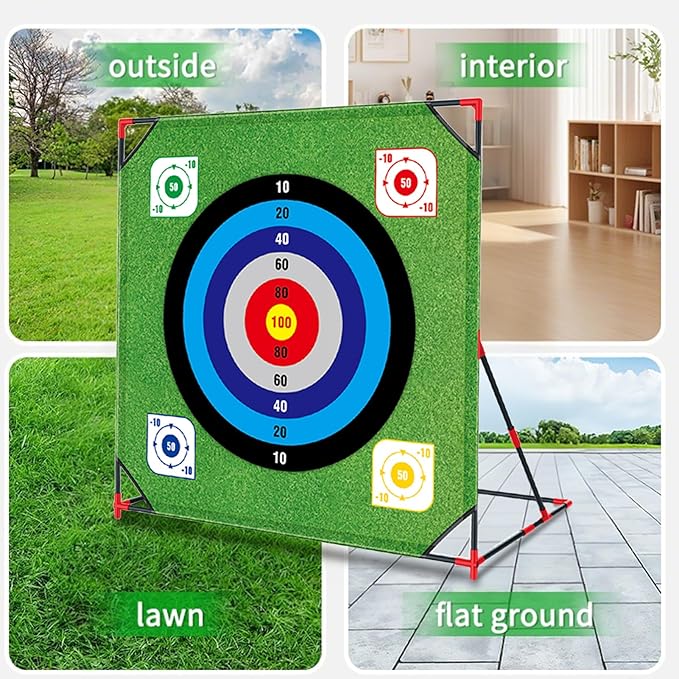 Golf Chipping Game with Stand - 4 in 1 Battle Golf Game with 16 Sticky Balls, Putting Mat, 8 Bean Bags, 2 Soccer Balls, 6 Axes, Indoor Outdoor Yard Games for Chipping Practice for Dads Golfers