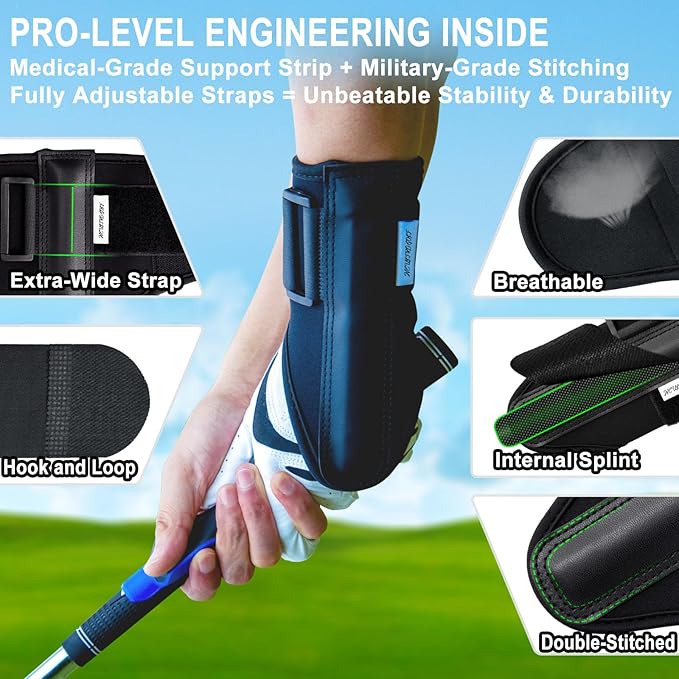Golf Wrist Brace | Golf Wrist Training Aid - Adjustable Wrist Trainer & Swing Training Aid with Internal Medical-Grade Splint for Left/Right Handed | Golf Wrist Hinge Trainer for Injury Recovery