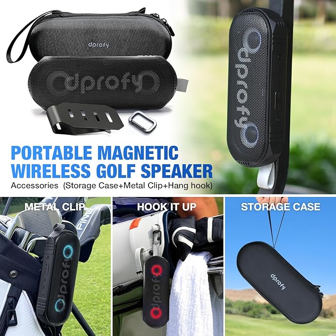 Dprofy New Play 2 Rounds of Golf, 2Pcs Magnetic Bluetooth Golf Speaker Golf Cart Speaker, Stereo Sound Portable Pro Wireless Waterproof Speaker with Rich Bass, Golf Accessories Golf Gifts (with Light)