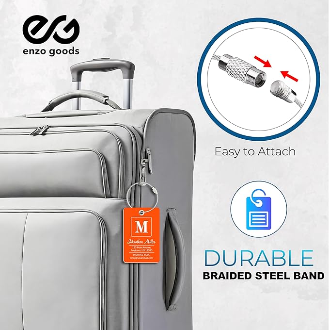Personalized Luggage Tag | 4 Pack | Custom Luggage Tags for Suitcases | Kids Backpack Tag | 10 Color Options & Choose Font, Font Color