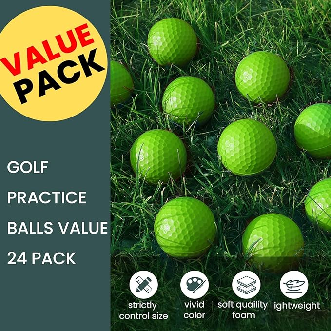 FINGER TEN Golf Practice Balls Foam Colored Value 12 24 50 Pack, Lightweight Golf Ball Limited Flight for Indoor Outdoor Driving Range Backyard Training Safe Practice Good Value