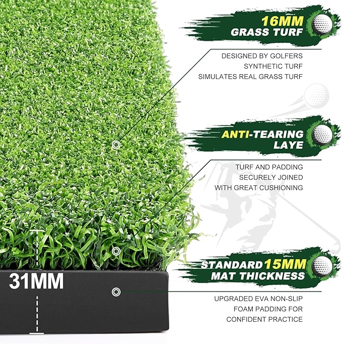 LIBERRWAY Thicken Golf Mat, 5x4ft Practice Turf, Indoor/Outdoor, Training Aid with 9 Golf Balls