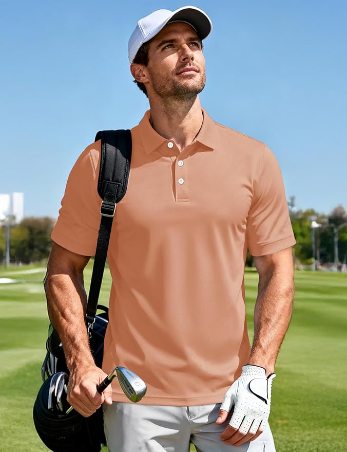 MAGCOMSEN Men's Polo Shirts 3 Buttons Casual Work T Shirts Quick Dry Short Sleeve Golf Shirt Pique Jersey Outdoor Performance