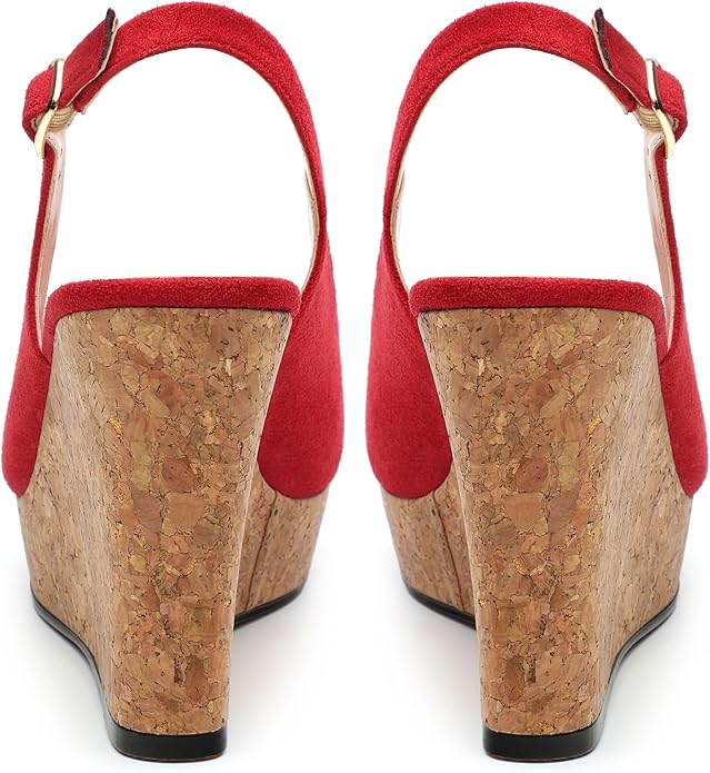 Womens Wedge Platform Sandals Peep Open Toe Slingback Buckle High Heel Dress Shoes Pumps Suede 3.94 Inch