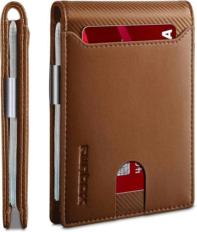 RUNBOX Money Clip Wallets for Men,Slim Leather Mens Bifold Wallet,RFID Blocking Front Pocket Wallet,Thin Credit Card Holder with Gift Box