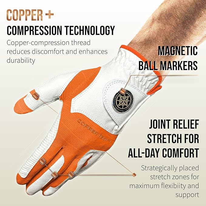 Copper Tech Golf Gloves Men Right Handed Golfer or Left Handed Golfer (2nd Gen) | Copper Compression Joint Support Golf Glove