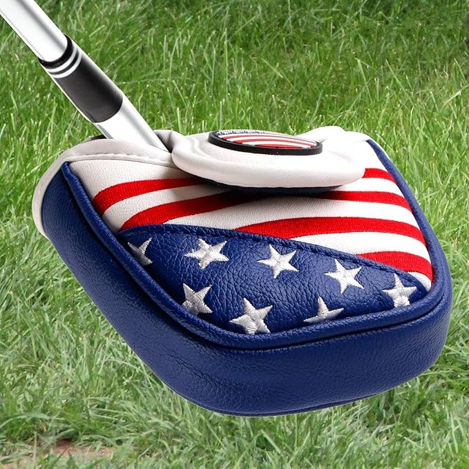 Golf Putter Cover USA Mallet Putter Headcover with Magnetic Closure Leather Golf Club Covers for Most Brand