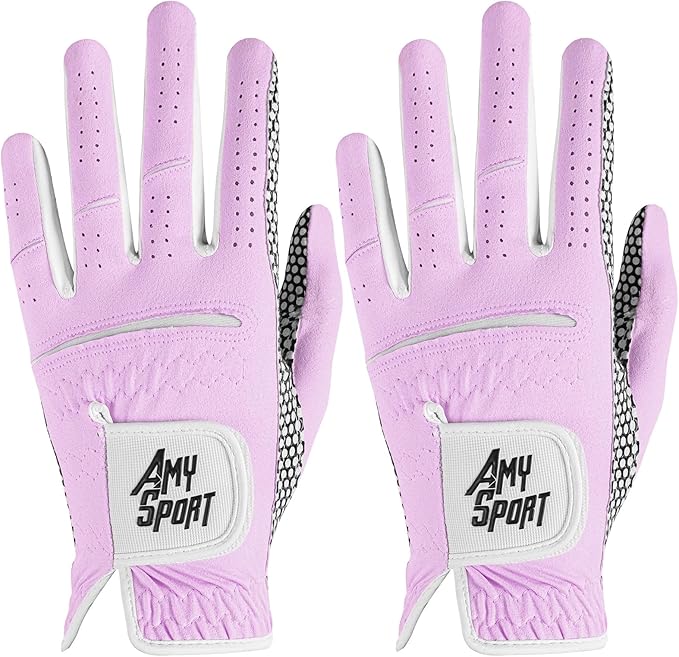 Amy Sport Golf Gloves Women's Upgrade Rain Grip Left Hand Weathersof Value 2 Pack, Right Handed Golfer Hot Wet All Weather Glove for Women Girls Ladies, Fit Size Small Medium Large