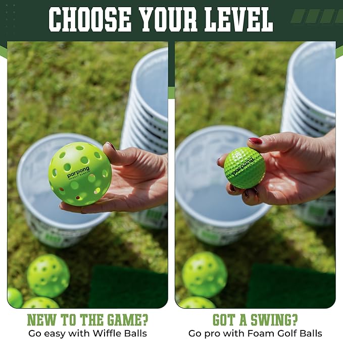 Par Pong Backyard Golf Chipping Game – Outdoor Golf Game with 12 Buckets, 2 Hitting Mats & Golf Balls – for Adults, Tailgating, BBQ, Parties & Gifts for Golfers.