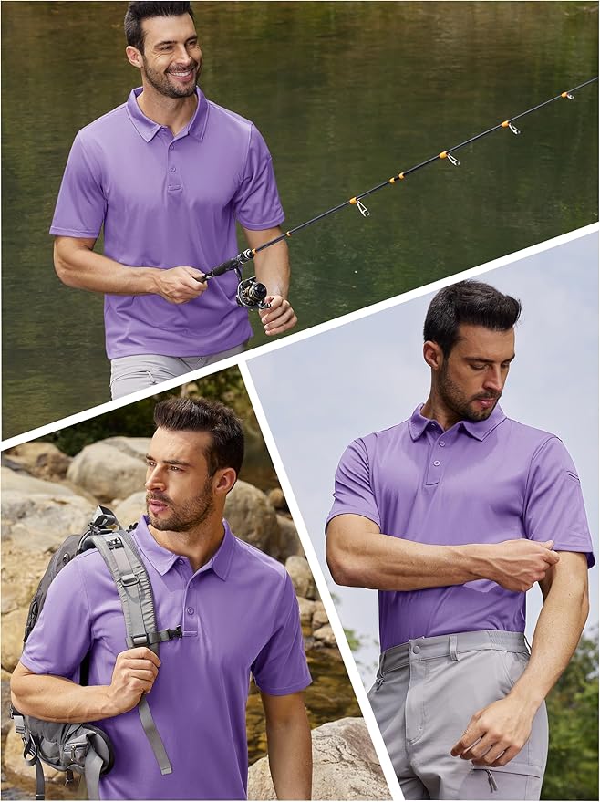 TACVASEN Mens Polo Shirt Short Sleeve Tactical Performance Collared Work Golf Shirts Dry Fit Pique Polos for Summer