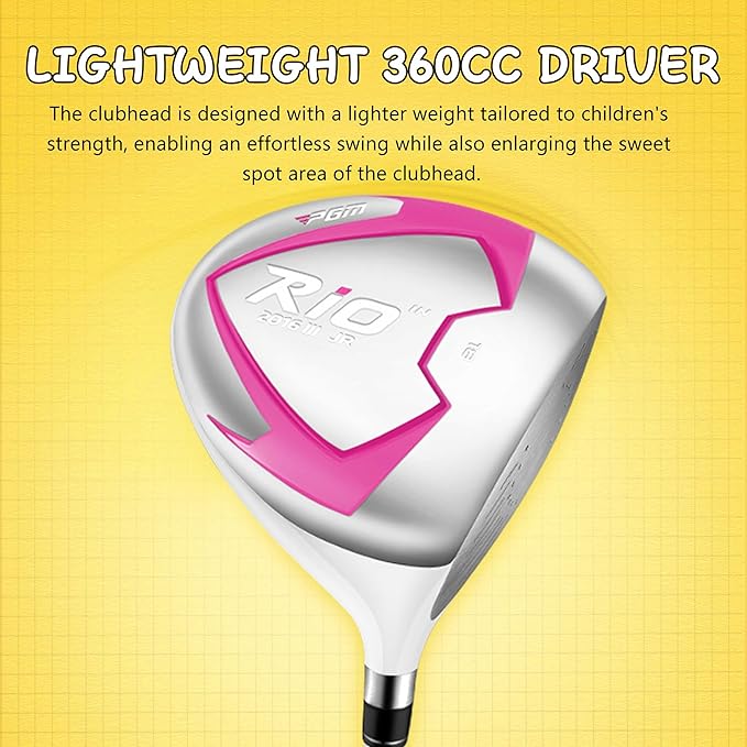 PGM Junior Golf Clubs Set - Kids Golf Clubs for Ages 3-5, 6-8, 9-12 | Right Handed - Oversized Sweet Spot 360cc Driver - Lightweight Graphite Shafts - Golf Stand Bag