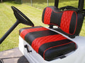 Huskey 2PCS Golf Cart Front Seat Covers for EZGO Medalist/TXT 94-13 Custom Two-Tone Black/Red Diamond Stitching with Red Piping, Marine Grade Vinyl Material, Staple on Design