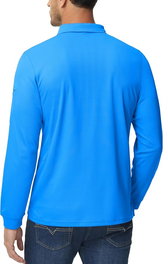 MAGCOMSEN Men's Polo Shirts 3 Button Quick Dry Performance Long Sleeve Tactical Shirts Pique Jersey Golf Shirt