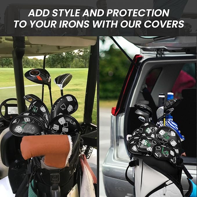 Golf Club Covers Iron Value 12 Pack Stylish Synthetic Leather Headcover, Embroidery Numbers Head Covers Universal Protector Fit Main Iron Wedge Clubs, Accessories Travel for Men Women