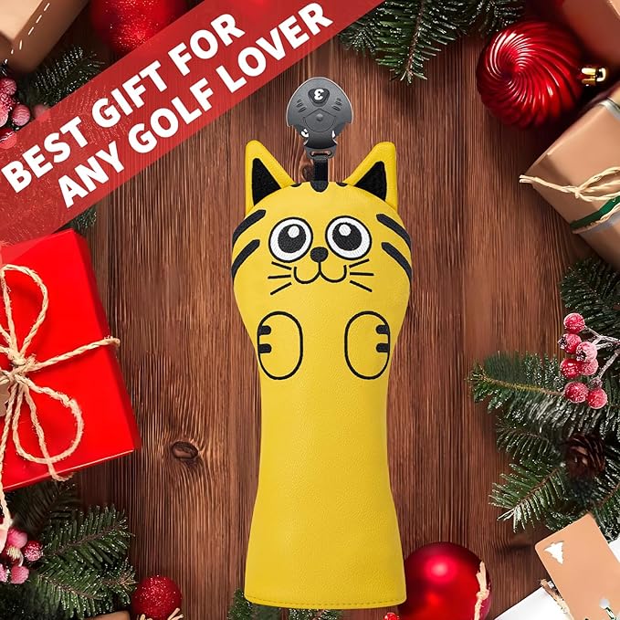Golf Kitty Head Cover Golf Club White Leather Headcovers 1pc/4pcs Set Fits Driver Fairway Wood Hybrid Utility Putter Iron Wedge Headcover.