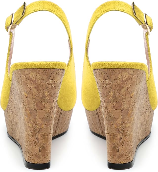 Womens Wedge Platform Sandals Peep Open Toe Slingback Buckle High Heel Dress Shoes Pumps Suede 3.94 Inch
