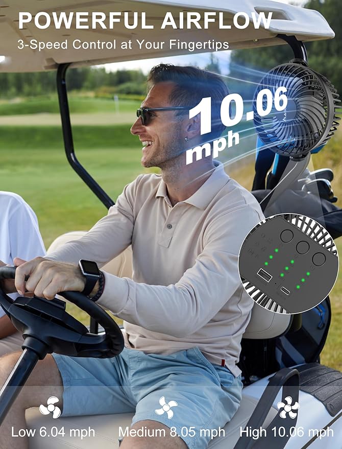2-Pack Magnetic Golf Cart Fan Rechargeable with Carrying Case, 12000mAH Battery Portable Fan with Magnetic Base, Suitable for EZGO Club Car Yamaha, Golf Cart & Cruise Ship Accessories