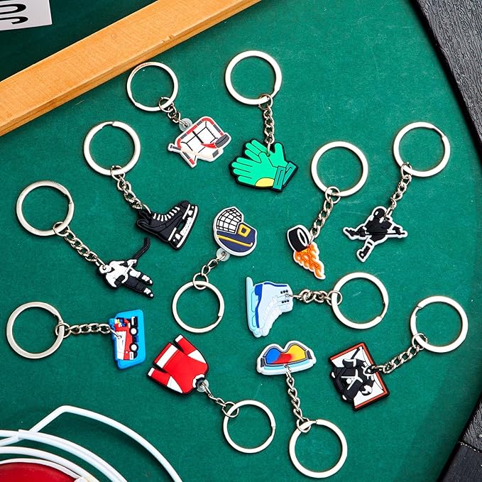 Batiyeer 36 Pack Hockey Keychains Bulk Party Favors Sports Ball Key Chains Funny Keyring Gifts for Women Men Birthday Supplies