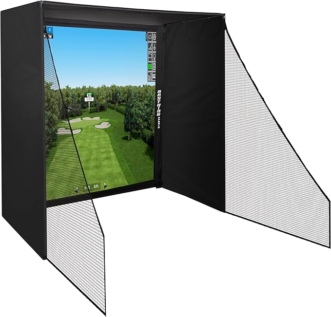 Complete Golf Simulator Enclosure Package – 4K-Ready Impact Screen with Blackout Cage, Frame Poles, Side Shank Nets & Sandbags | Indoor & Garage Practice | Easy Setup | 12-Month Warranty