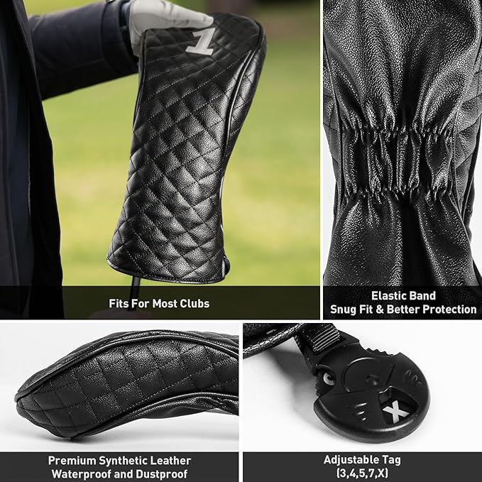 FINGER TEN Golf Club Head Covers for Woods Driver Fairway Hybrid with Interchangeable Number Tag 1 3 5 Premium Leather Headcovers for Women Men