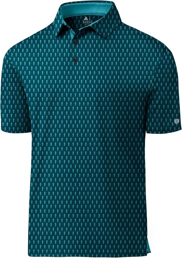 JACKETOWN Mens Polo Shirts Short Sleeve Print Dry Fit Performance Moisture Wicking Casual Collared Golf Shirts