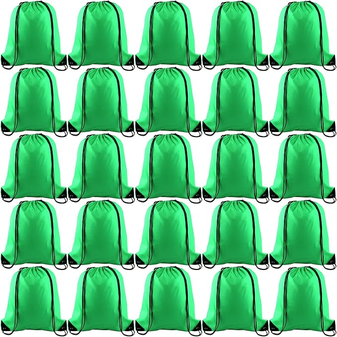 KUUQA 25Pcs Green Drawstring Backpack Bulk Drawstring Bags String Cinch Gym Backpack for Gym Sport Traveling