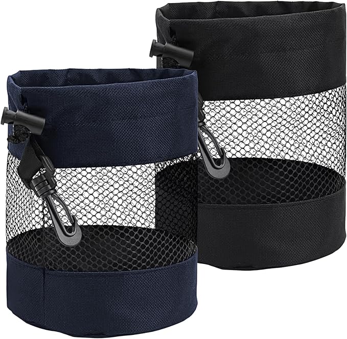 2pcs Golf Ball Pouch, Multifunctional Golf Ball Bag, Nylon Mesh Golfs Balls Bags, Suitable for Table Tennis Balls, Children's Toy Storage, and Diving, Black,Navy Blue