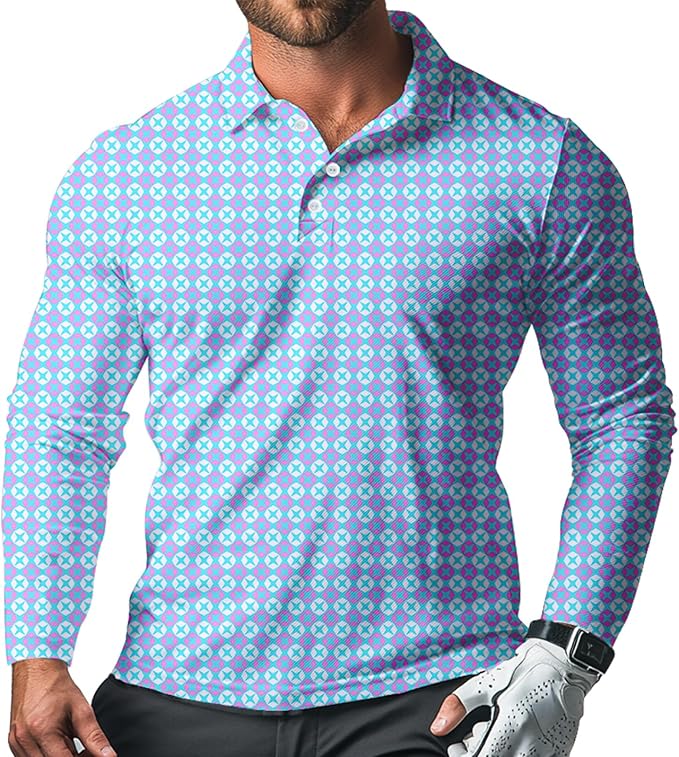 Men's Long Sleeve Golf Shirt Quick Dry 3 Button Work Fishing Outdoor Casual Collar Shirt