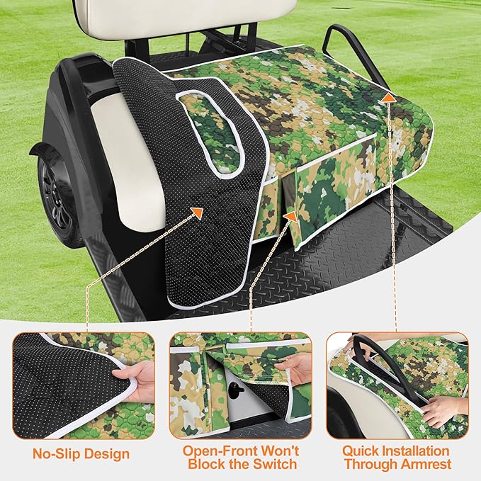 Golf Cart Seat Covers, Universal Golf Cart Seat Towel Blanket with 4 Front Pockets & Nonskid Bottom Fits for EZGO, Yamaha, Club Car and More 2 Person Seats Golf Carts