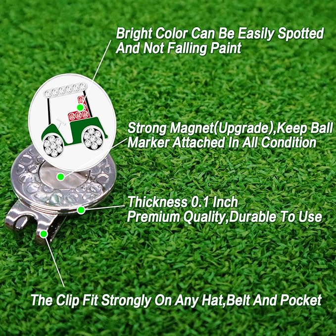 FINGER TEN Golf Ball Marker with Hat Clip Markers Assorted Patterns Value Gift Set Mark Golf Divot Tool Accessories for Men Women Kids