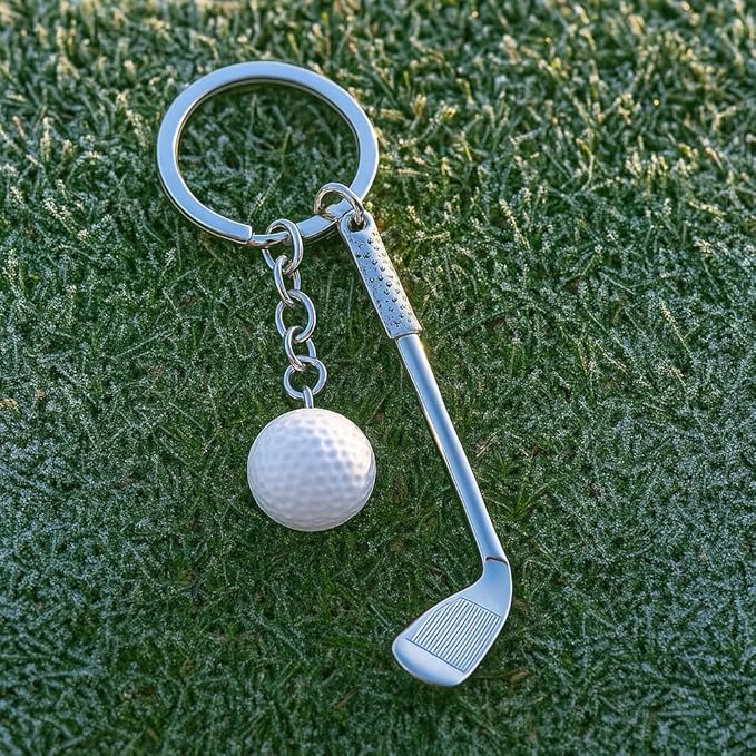 Golf Keychain – Sporty Keychains Bag Charms for Women with Realistic Dimpled Ball & Detailed Silver-Toned Club, Cool Key Chains Gifts for Golfers & Sports Fans