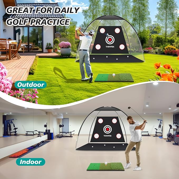Golf Net, Golf Practice Net and Mat, 10x7FT Hitting Aids for Backyard Driving Chipping Swing Training with Noise Reduce Target Tri-Turf Mats Tees Real Balls for Indoor Outdoor, Gifts for Men Dad