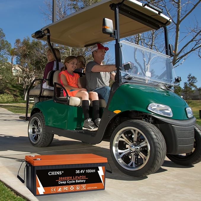 CHINS 36V 100AH Bluetooth LiFePO4 Lithium Battery, 36V Lithium Golf Cart Battery,Built in 200A BMS Peak Current 500A
