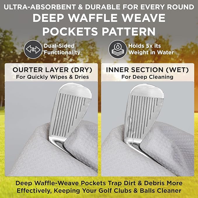 Magnetic Golf Towel (White) Microfiber Golf Towel | Ultra Absorbant Waffle Pattern | Extra Strong Magnet for Golf Cart or Clubs