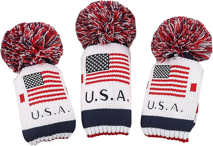 Craftsman Golf Knit Pom Pom 3pcs Headcover Set Vintange Sock Covers for Driver and Woods