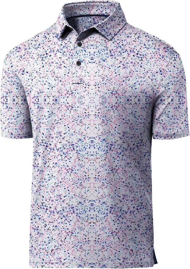 JACKETOWN Mens Polo Shirts Short Sleeve Print Dry Fit Performance Moisture Wicking Casual Collared Golf Shirts