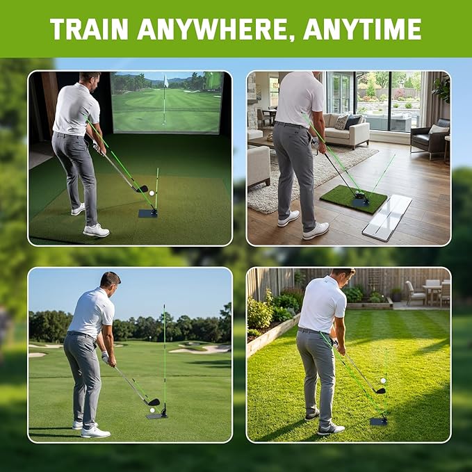 Golf Swing Correction Training Kit – Grip Alignment Trainer, Telescopic Swing Direction Indicator, Wrist & Arm Strap, Foldable Metal Angle Corrector & Dual Folding Alignment Sticks