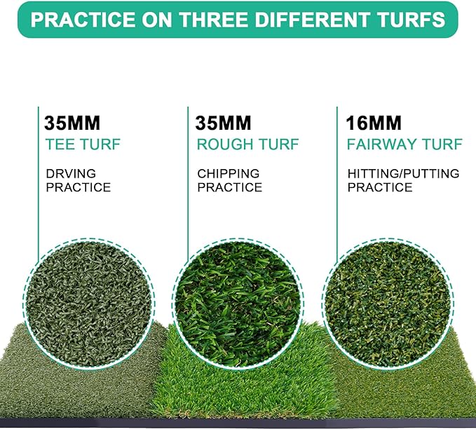 Golf Hitting Mat 24"x16" | 24"x24" Tri-Turf Golf Practice Mat Outdoor Indoor Portable Training Matt Traint Aid Batting Turf Matt for Chipping, Driving and Full Swing Practice