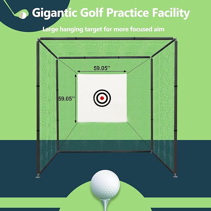 Golf Cage Net with Steel Frame 10x10x10 Ft Golf Practice Nets Used for Indoor Full Swing Practice and Chopping Practice, Including Target Fabric and Swing Pad